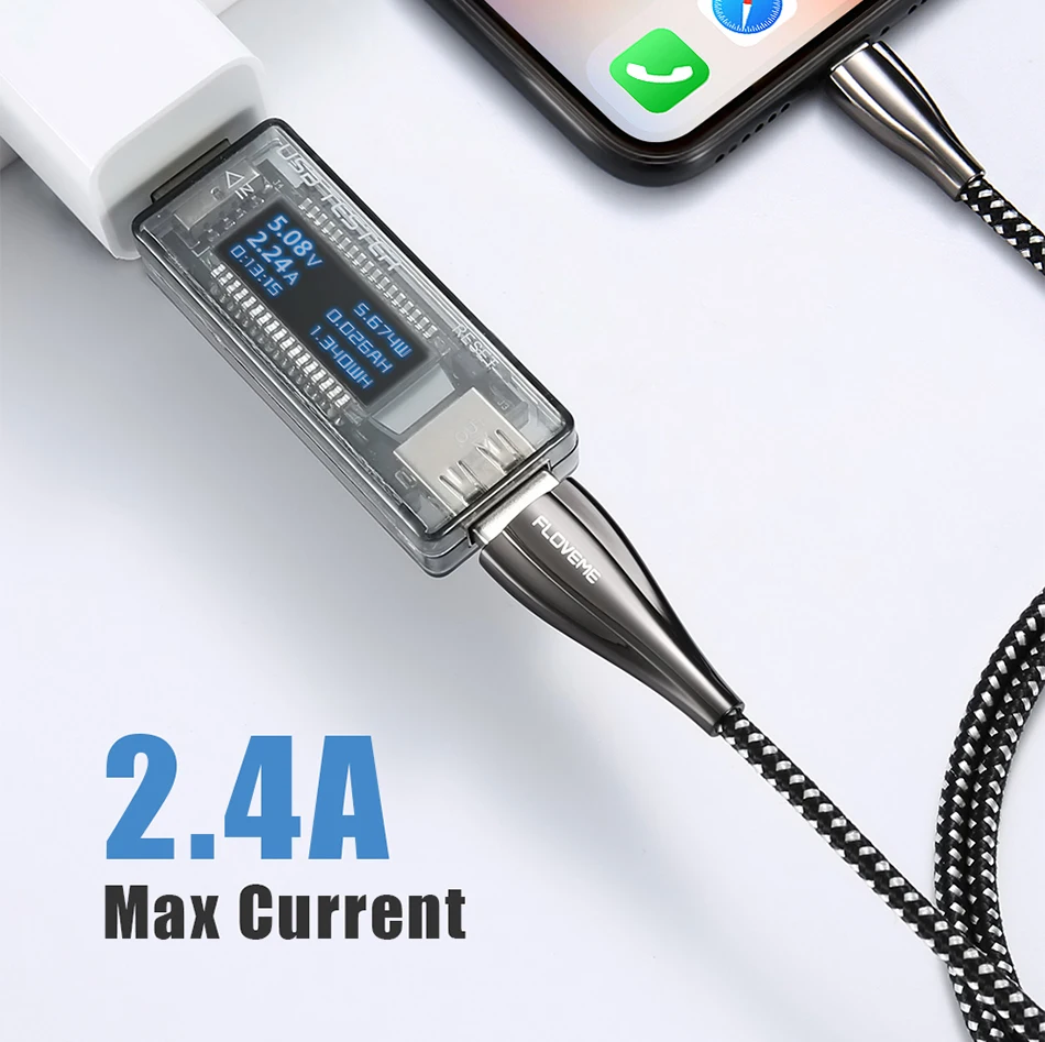 FLOVEME цинковый сплав USB кабель для iPhone X 7 8 6s plus 2.4A Быстрая зарядка данных Быстрый кабель для iPad зарядное устройство телефон кабели провода