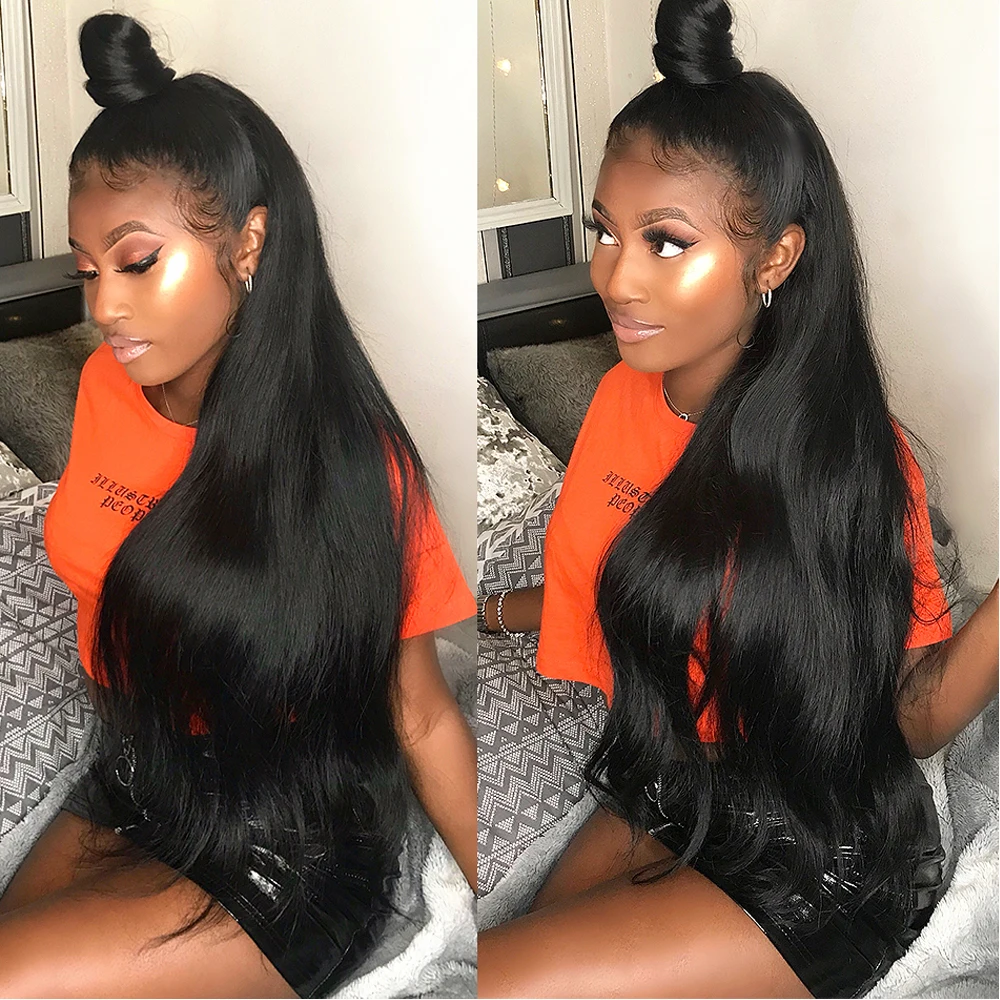 

Eversilky 360 Lace Frontal Wig Pre Plucked Hairline with Baby Hair Natural Straight Brazilian Remy Hair Wigs Bleached Knots
