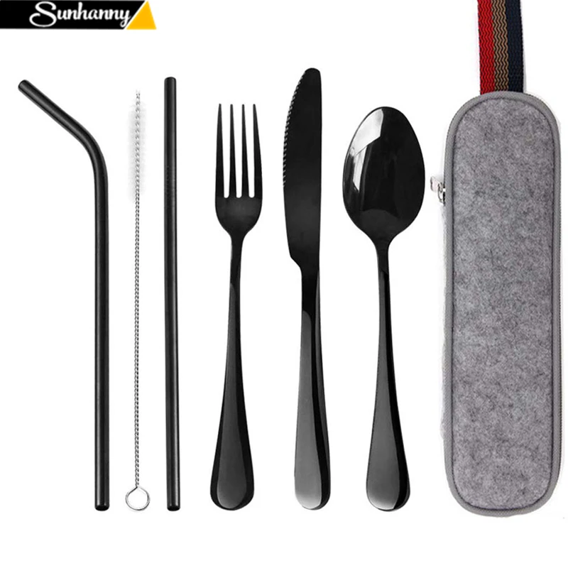 

Dinnerware Set Travel Cutlery Set Camping Tableware Reusable Utensils Set with Spoon Fork Chopsticks Straw and Portable Case