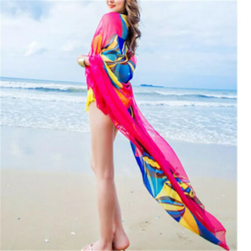 Colorful Printing Beach Cover Up Bikini Summer Wear Cardigan Scarf Blouse Women Swimsuit Cover Ups,Swimsuit Cover,Beach Cover,Beach Bikini Top