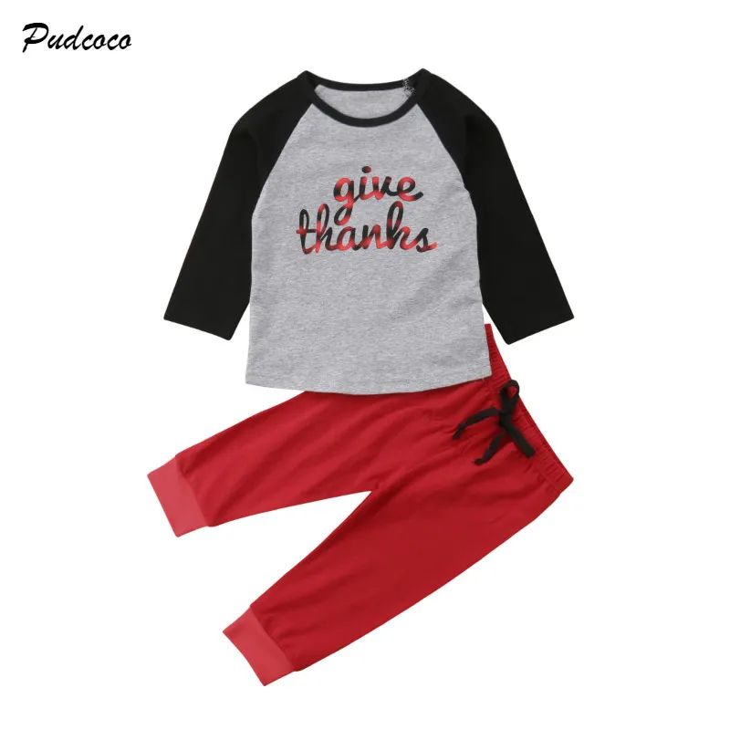 

Thanksgiving Toddler Kids Baby Boy Girl Long Sleeve Cotton T-shirt Tops+Long Pant 2PCS Outfits Casual Children Clothes Set