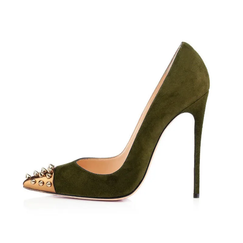 Г., пикантная женская обувь Туфли-лодочки на высоком каблуке женские дизайнерские остроносые туфли для вечеринки пикантные туфли на высоком каблуке с заклепками свадебные туфли - Цвет: flock dark green