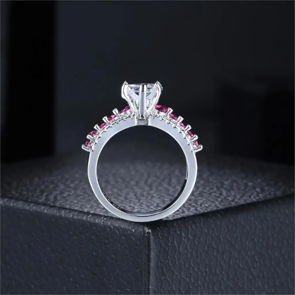 Double Fair Unique Love Heart Cubic Zirconia Trendy Engagement Rings White Gold Color Fashion Jewelry For Women DFDD016