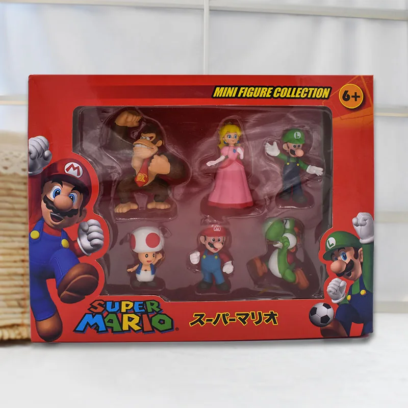 

Pack of 6 Donkey Kong Peach Toad Mario Luigi Yoshi PVC Action Figures Super Mario Bros Figure Set Dolls Toys Figuren Brinqudoes