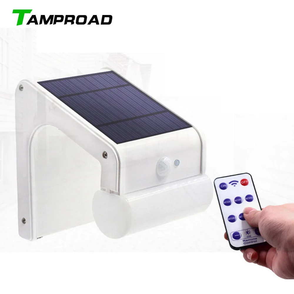 

TAMPROAD LED Solar Light Outdoor Remote Control PIR Motion Sensor Solar Powered Waterproof Wall Lamp for Garden Yard Path Decor