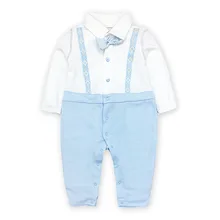 Tender Babies Baby Boy Clothing Little gentlemen all in one collar with mock braces and bow tie detail pinstriped bow tie detail top