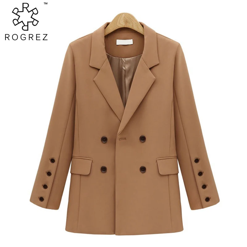 ROGREZ Women Formal Jacket Black Brown Long Sleeve Turndown Collar