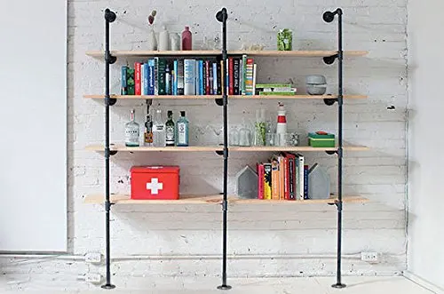 Industrial Pipe Bookshelf Standing Book Shelves Storage Set of 3pcs 5-Tier Storage Bookshelf Rack Pipe Shelf Bracket Industrial Pipe Bookshelf Standing Book Shelves Storage Set of 3pcs 5-Tier Storage Bookshelf Rack Pipe Shelf Bracket