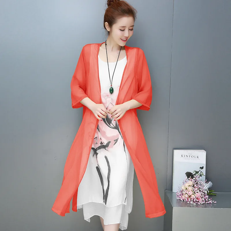Летнее платье миди с цветочным принтом и рукавами 3/4 - Цвет: orange