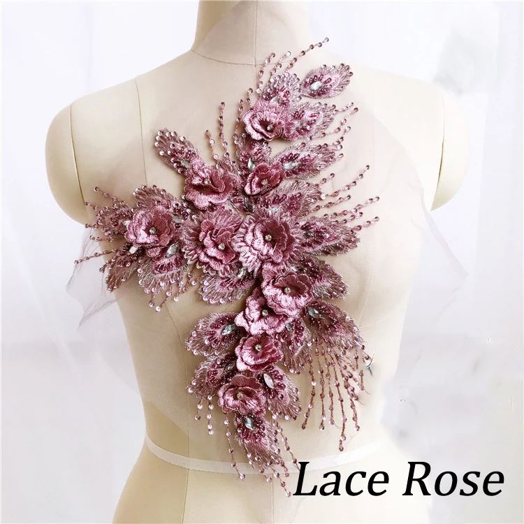 

Beaded Flower Sequin Embroidery Neckline Lace Applique Trim Collar for Wedding Evening Dress Sewing DIY Decoration Patch