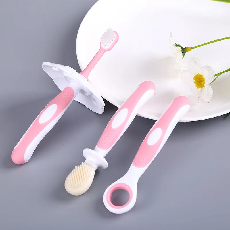 3pcs/a Set Infant Baby Toothbrush Silicone Baby Care Teether Shapes Training Safe Tongue Brush Kids Learning Teeth Brush