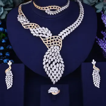 

GODKI New Luxury 2 Tone Mixed Women Nigerian Wedding Naija Bride Cubic Zirconia Necklace Dubai 4PCS Jewelry Set