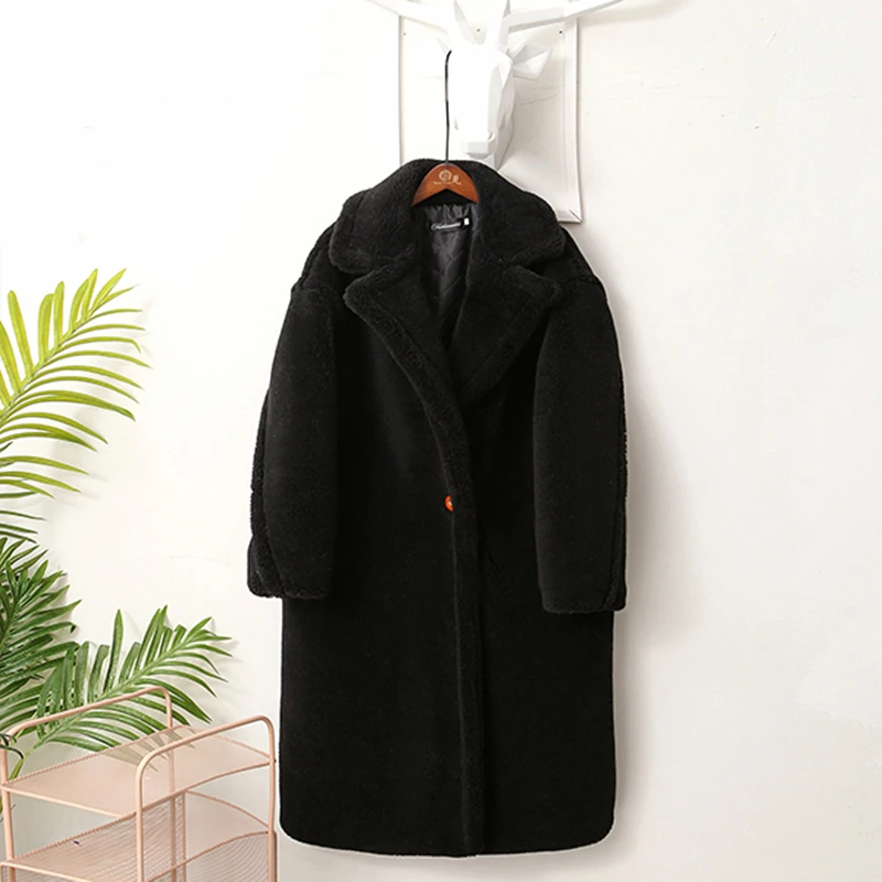 Женское зимнее плюшевое пальто из искусственного меха размера плюс, одноцветные длинные меховые пальто, женская брендовая модная пушистая куртка, верхняя одежда с отворотом Y639