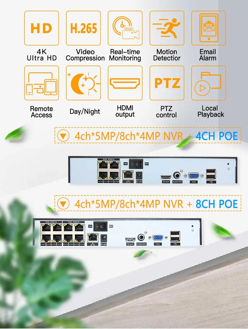 H.265 4ch * 5MP/8ch * 4MP PoE, сетевые видеокамера наблюдения PoE NVR 4/8 каналов для HD 1080 P IP Камера PoE 802.3af ONVIF