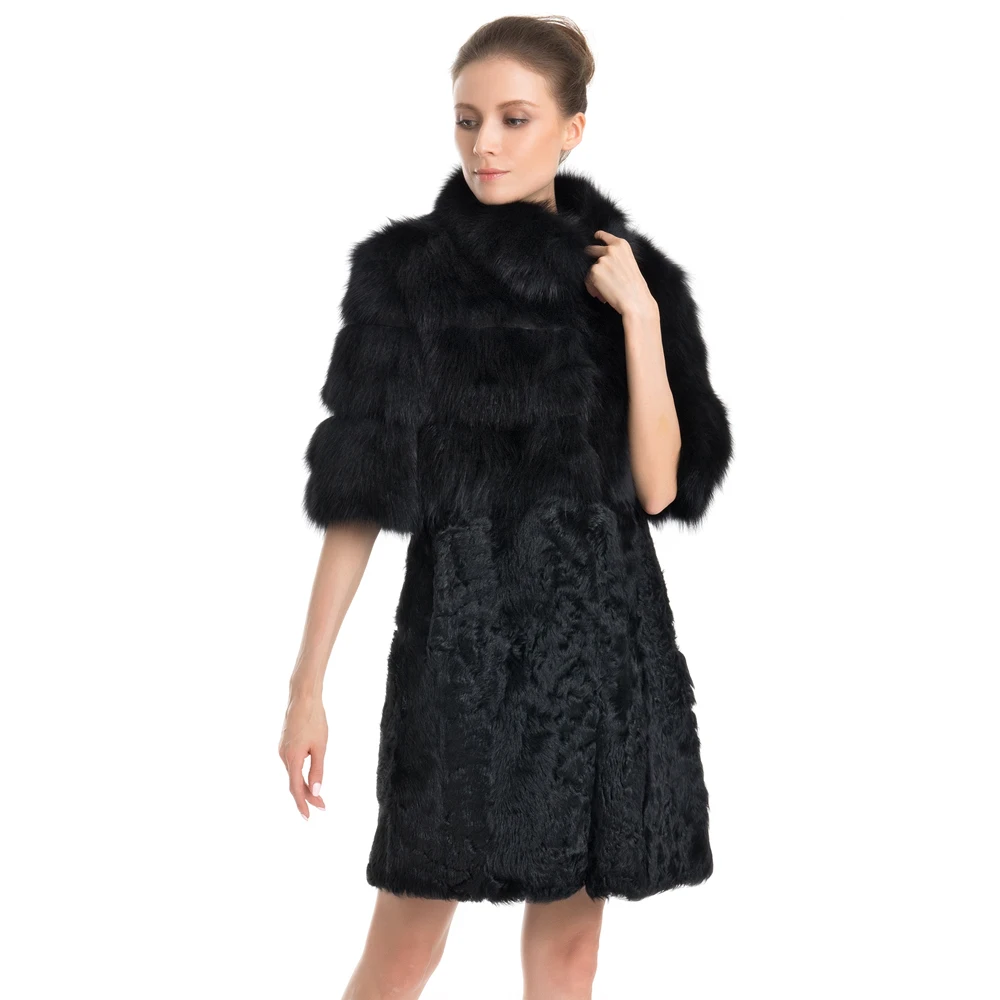 ZY89002 Hot Sale Elegant Women Real Warm Lamb Fur With Fox Fur Collar Nine Quarter Slim Fashion Winter Coat Outwear Waistcoat ZY89002 Hot Sale Elegant Women Real Warm Lamb Fur With Fox Fur Collar Nine Quarter Slim Fashion Winter Coat Outwear Waistcoat
