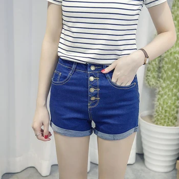 

Korean Style Summer Vintage High Waisted Denim Women Shorts Plus Size S-2XL Slim Stretch Female Jeans Shorts With Pockets