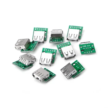 

10Pcs/Set USB 2.0 Female Socket for DIP 4P Adapter Connector 2.54mm Welded PCB Board