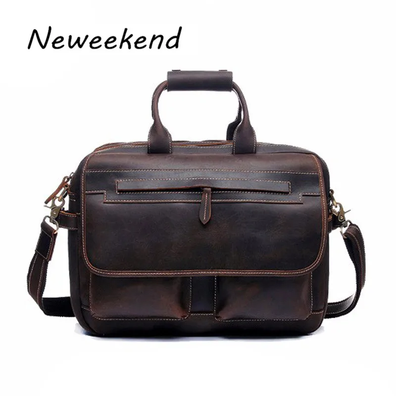 men's genuine leather briefcases male Vintage crazy horse leather business shoulder bags large handbag messenger bag travel 2951