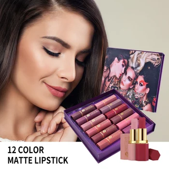 

12pcs/lot lip kit matte Lipstick Waterproof Nutritious Velvet Lip Stick Red Tint Nude batom Makeup Set 2019 New P1