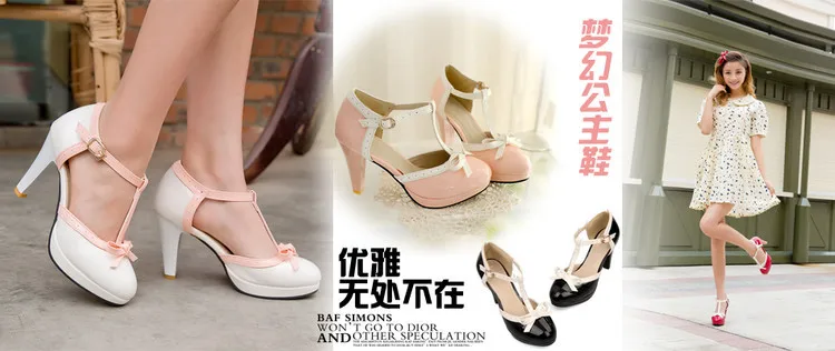 Летние туфли; женские туфли-лодочки на высоком каблуке в стиле милой принцессы; Sapato; Туфли Лолиты из искусственной кожи с ремешком на щиколотке; Размеры 33-48