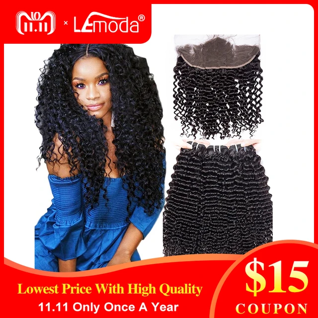 Best Offers LeModa Brazilian Deep Wave Bundles With Frontal Closure 100% Human Hair Bundles With Frontal Closure Non Remy Hair Extensions Best Offers LeModa Brazilian Deep Wave Bundles With Frontal Closure 100% Human Hair Bundles With Frontal Closure Non Remy Hair Extensions