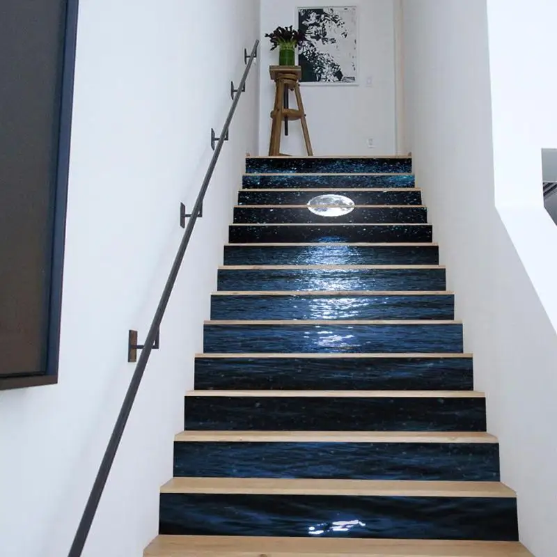 

13Pcs DIY 3D Stair Wall Stickers Night Lake Landscape Art Stair Sticker PVC Decals for Home Decoration Wall Paper Sticker