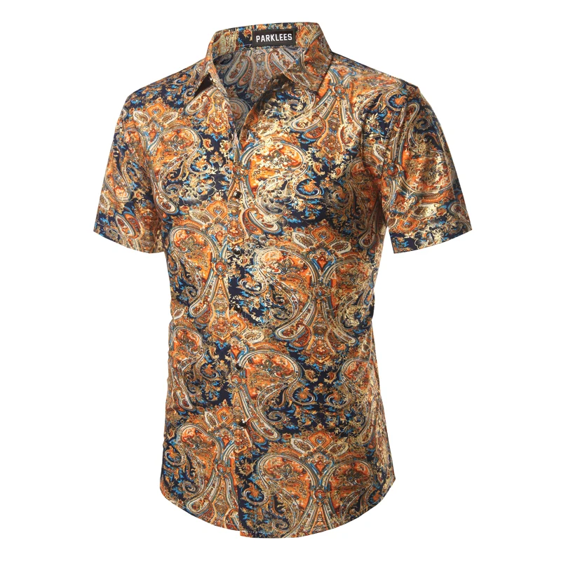 Шелковая мужская рубашка с цветочным принтом,, роскошный фирменный дизайн, мужские рубашки, повседневные, приталенные, с золотым принтом, Пейсли, Chemise Homme
