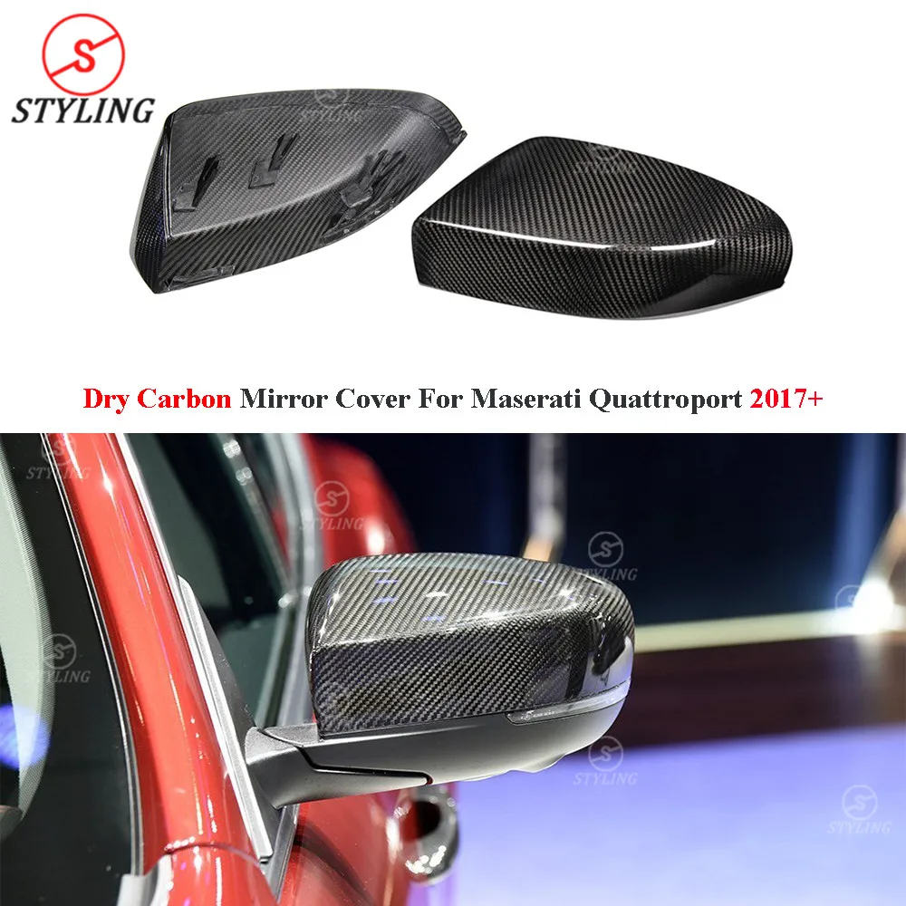 

For Maserati Quattroport Mirror Cover 2017 2018 2019 Sedan Quattroporte full dry Carbon Fiber Rear View Mirror Cover Gloss Black
