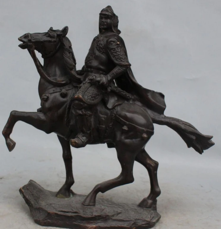 

004029 15" China Bronze Folk FengShui Warrior God Ride Zodiac Year Horse ZhaoYun Statue