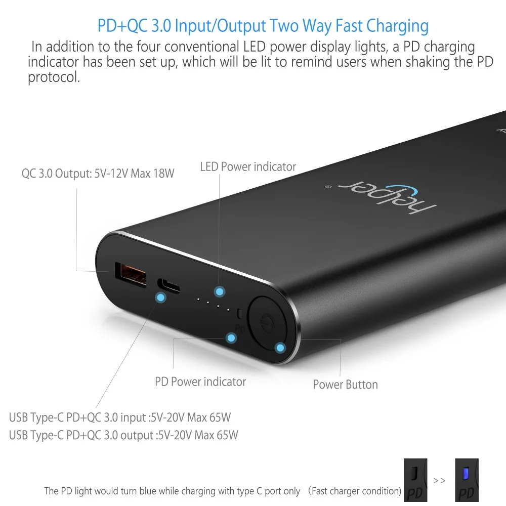 PD+QC with USB Type-C Input / Output and QC Output for New MacBook Pro Nintendo switch iphone Mi notebook USB Type-C Laptops