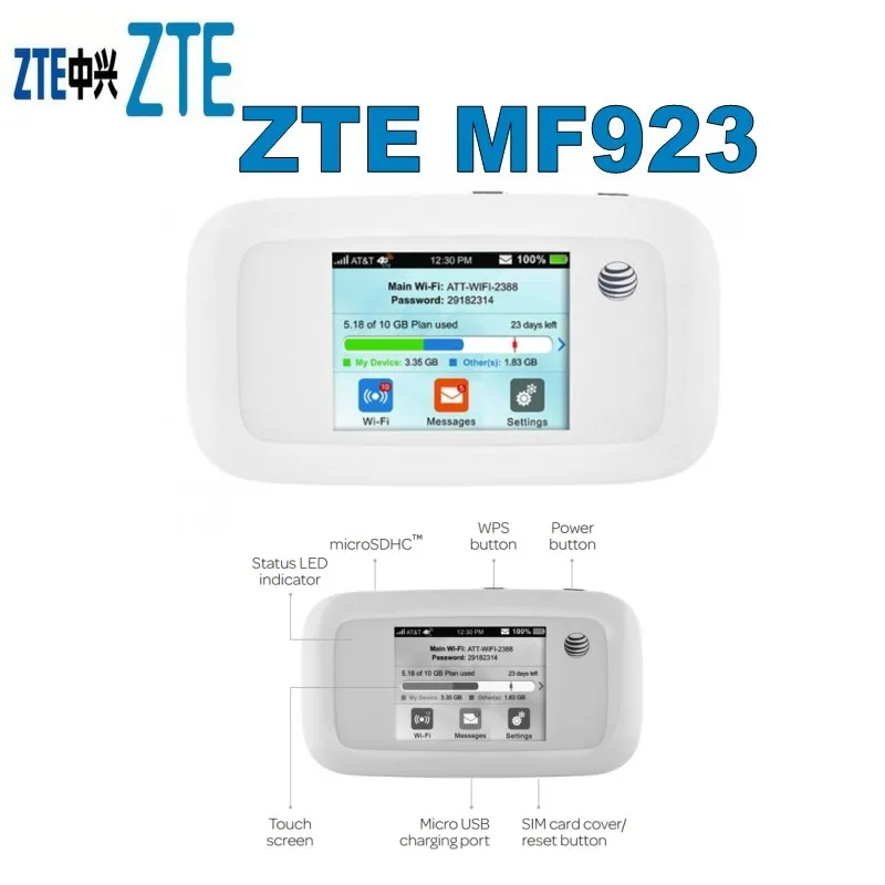 ZTE MF923 (AT&T Velocity) 4G LTE Mobile Hotspot with Touch Screen - Enhanced Connectivity on-the-go image 2