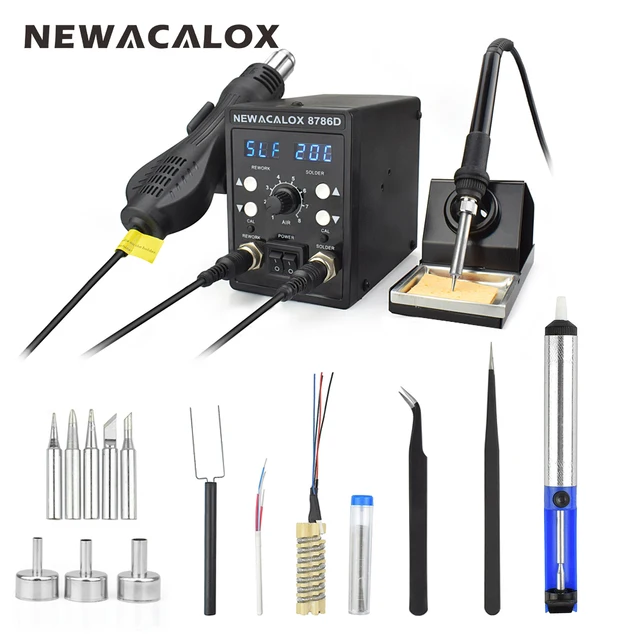 NEWACALOX 220 в 750 Вт пистолет горячего воздуха 60 Вт паяльник двойной светодиодный цифровой регулировка 2 в 1 SMD BGA паяльная станция комплект для спайки