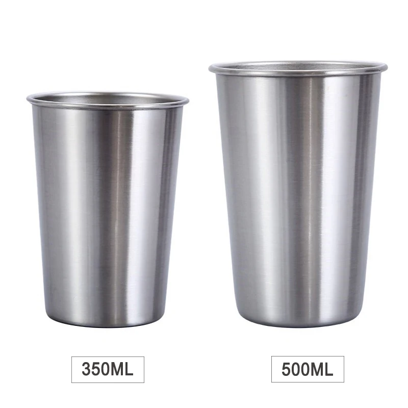 1Pc Stainless Steel Mug Metal Pint Cup Tumbler Outdoor Camping Drinkware Beer Cup Coffee Tea Mug Kids Breakfast Milk Juice Mug (2-1)