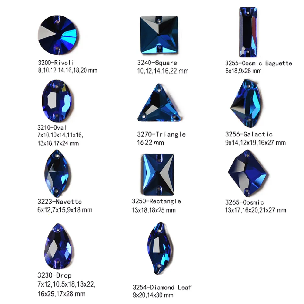 

Capri Blue Color Mix Shape Sew On Crystal Rhinestones Stress Needlework Crystals Flatback with Two Holes rhinestones for clothes