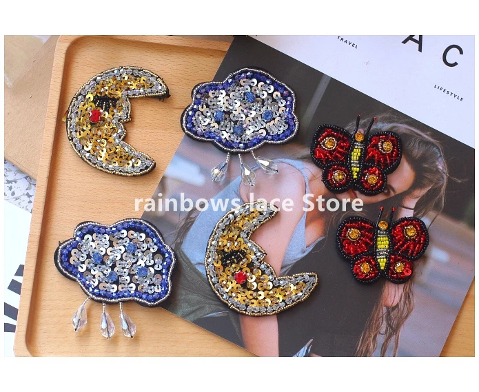 

2 pieces Very beautiful Hand-beaded Multicolor Crystal The patch Clothes DIY Hat Coat Female bag Decorative clothing material