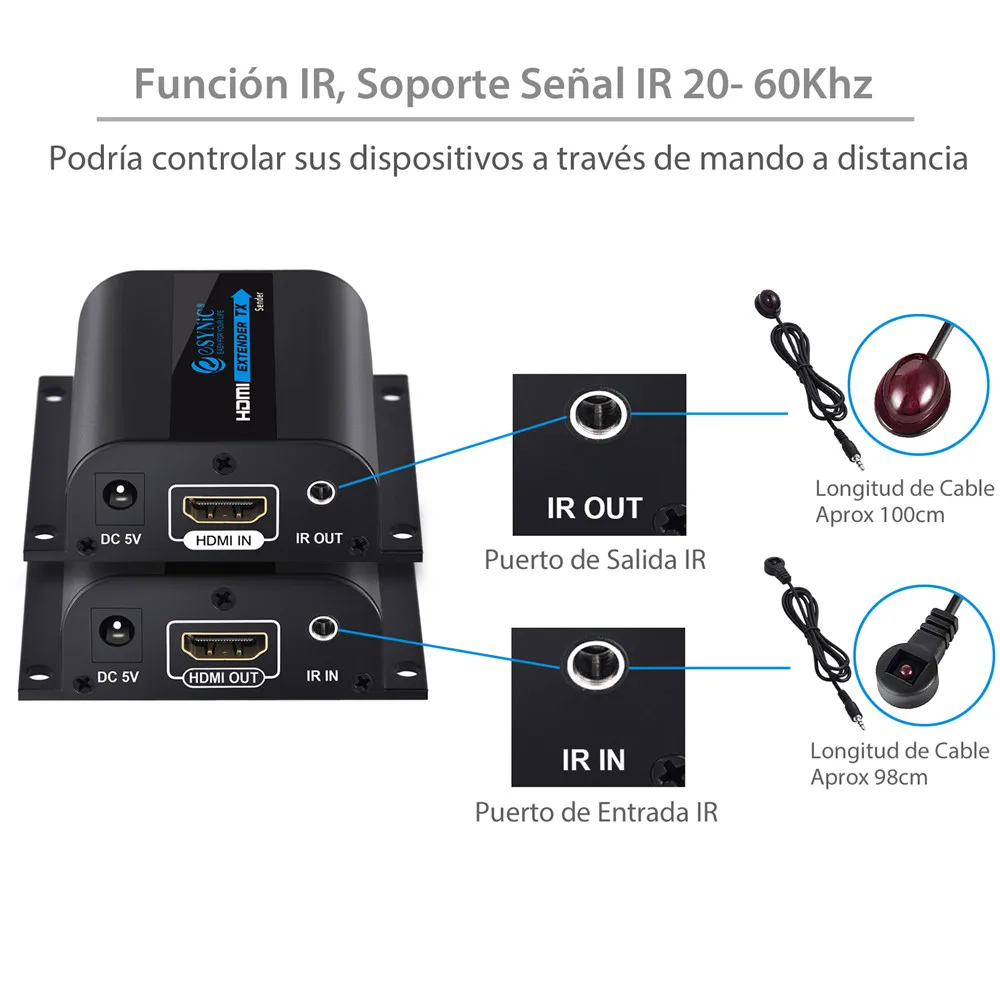 Esynic HDMI Extender signal to 60m RJ45 Transmitter TX/RX HDMI Repeater booster Receiver Over for C