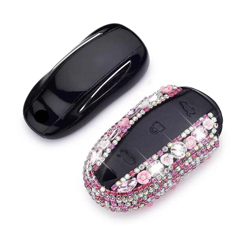 Керамический цветочный ключ с бриллиантами, чехол-бумажник для Tesla модель S модель X держатель для ключей, защита аксессуаров