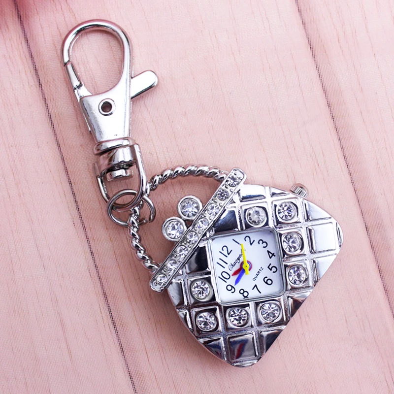 2018 cyd nuove Borse di forma con il diamante del quarzo delle signore della vigilanza di tasca delle donne delle ragazze di cristallo di lusso catene chiave di modo fob della vigilanza