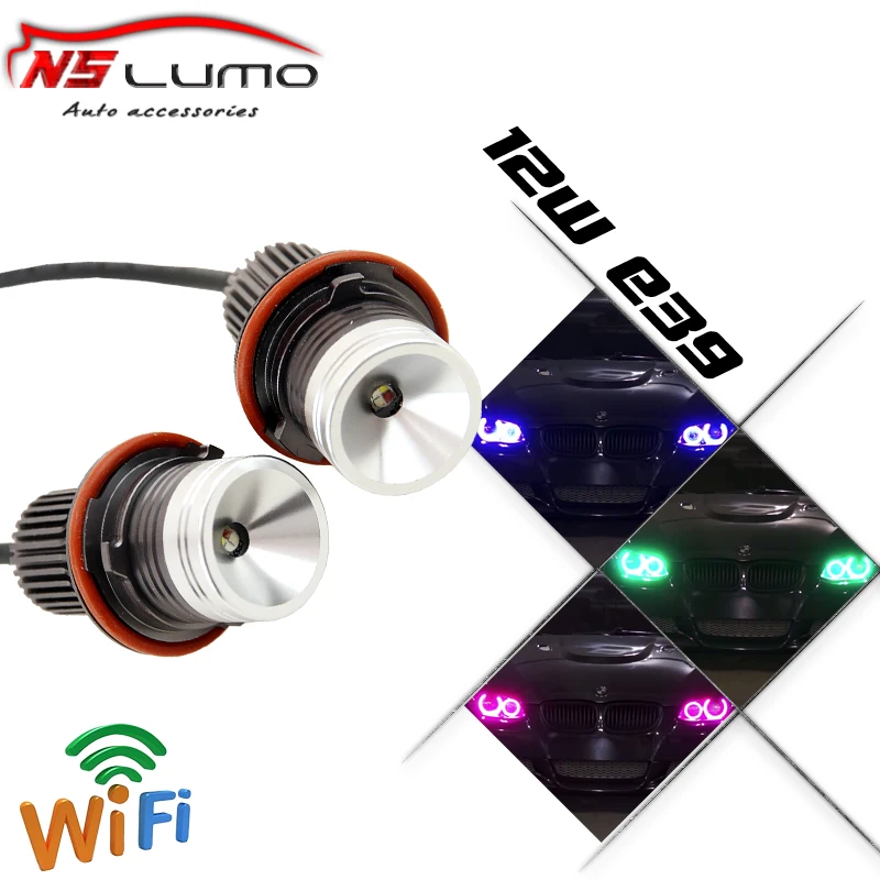 

2x12W 24W Led Marker Angel Eyes RGB WIFI APP Control Color For BMW E39 E53 E60 E61 E63 E64 Car-Styling Car Driving DRL Fog Lamp