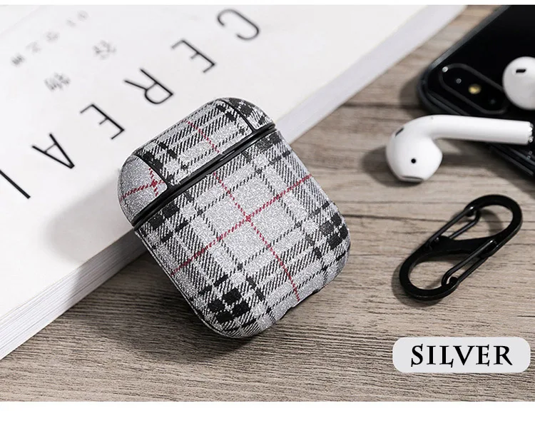 Airpods чехол Airpods 1 чехол микро-матовый защитный чехол с крючком чехол из искусственной кожи - Цвет: Серебристый