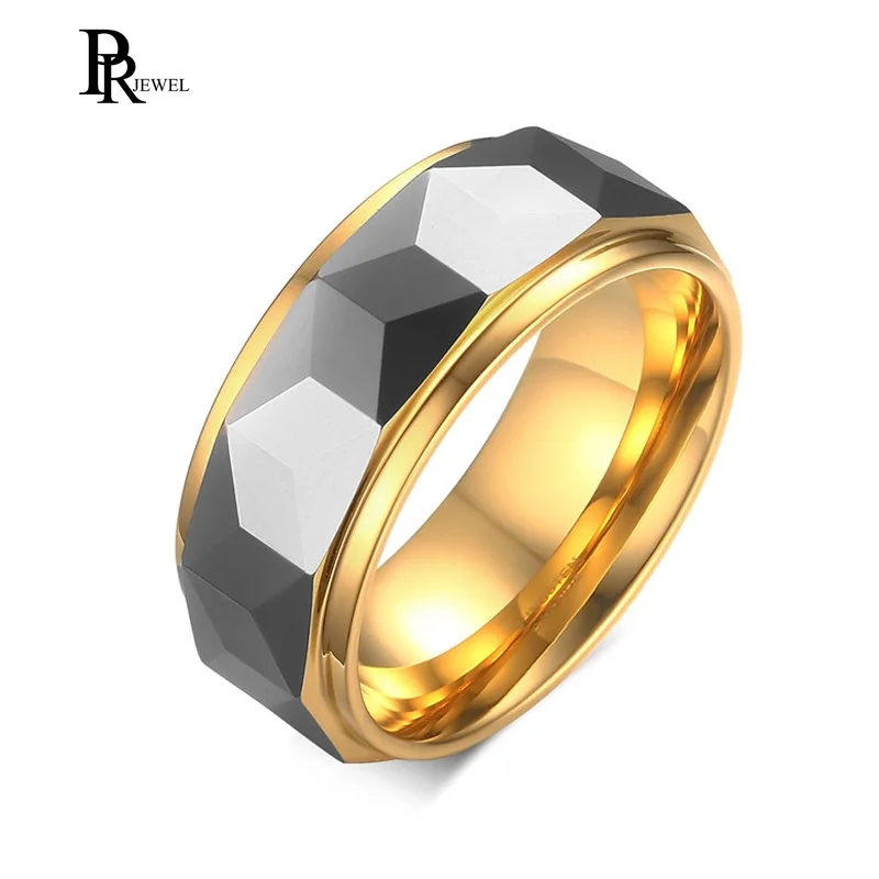 Trendy Rhombus Cut Tungsten Ring Men's Women's Wedding Bands Silver Gold Color Tone Multi faceted Dome Jewelry wedding rings silver ring womens ring couple rings finger rings jewelry rings ring jewelry
