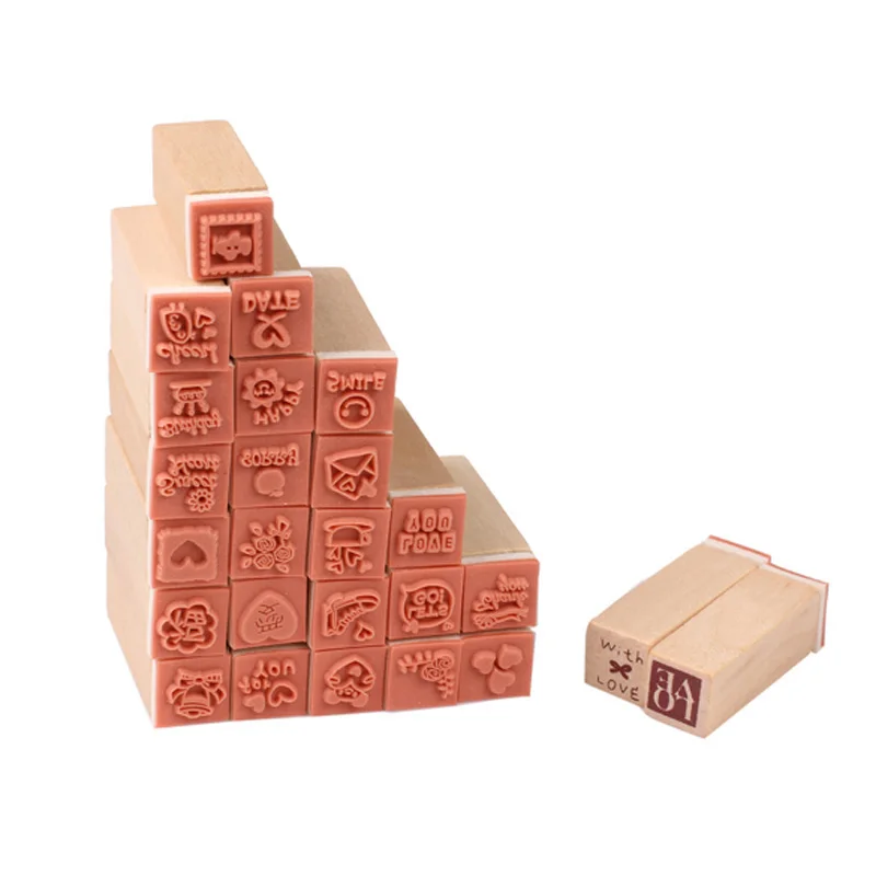 25Pcs/set Love Diary Rubber Wooden Stamps for Scrapbooking Kids DIY
