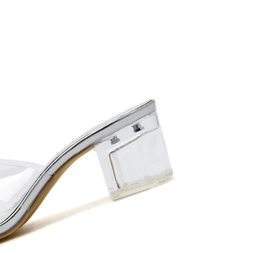 AIYKAZYSDL/женские прозрачные сандалии с кристаллами; прозрачные сандалии на среднем массивном среднем каблуке с квадратным носком; тапочки для ремня; шлепанцы