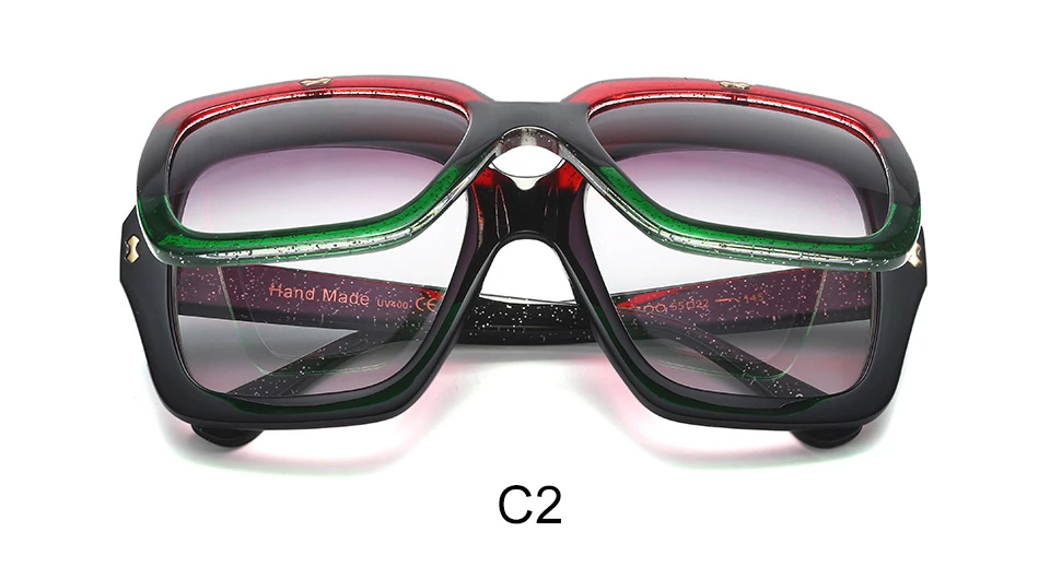 Большие Квадратные Солнцезащитные очки с откидной крышкой, женские солнцезащитные очки, мужские роскошные брендовые двухслойные дизайнерские солнцезащитные очки в стиле стимпанк - Цвет линз: C1 Red  Green
