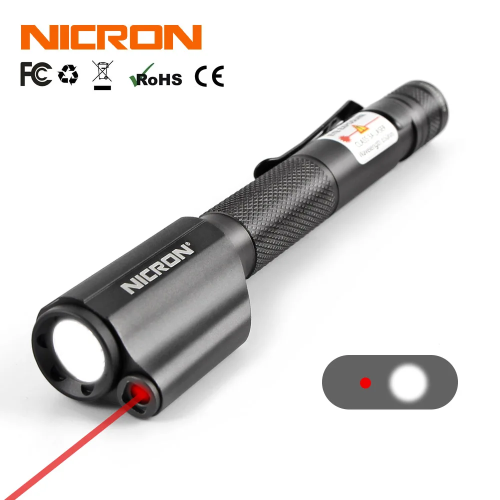 

NICRON 2xAAA Red Laser Pen Flashlight Waterproof IP65 Mini Torch Lamp Lighting For Guide Outdoor 120Lumens 75M Beam Distance B24