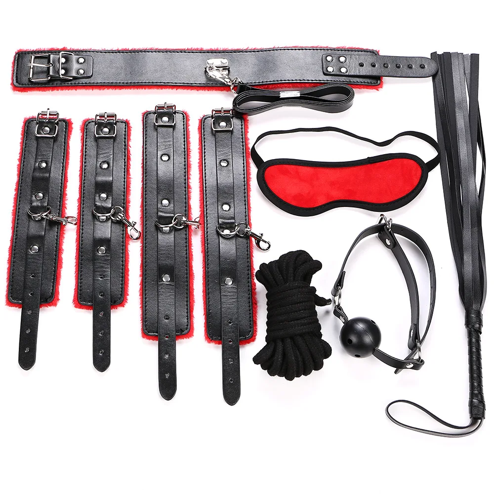 Erotic Handcuffs For Sex Accessories Sets Adult Games Pu Leather Paddle Bdsm Collar Mouth Gag