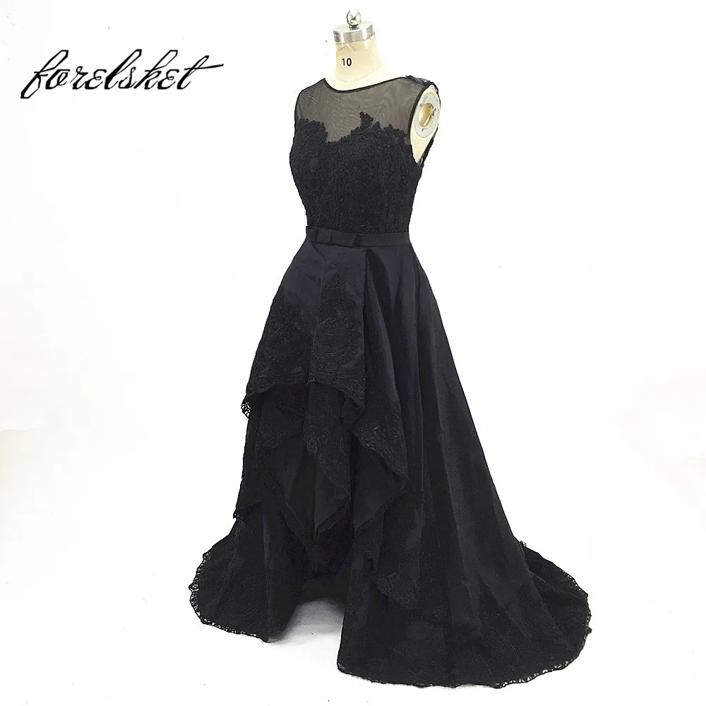 

Sexy V Neck Lace Long Prom Dresses 2020 New Tulle Satin Black Evening Dress For Party Gowns For Prom Party Vestido De Festa