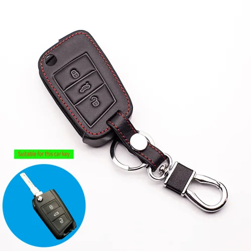 Кожаный чехол для автомобильных ключей, casekeyboard Крышка для Volkswagen Golf 7 GTI MK7 Поло для Skoda Octavia A7 защиты оболочки автомобильный чехол-портмоне - Название цвета: Black