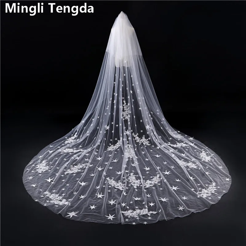 

Wedding Veil with Comb 3.5m*3m Long Lace Cathedral Veil Cut Edged Bridal Veils Two Layer Velos De Novia Wedding Accessories 2018