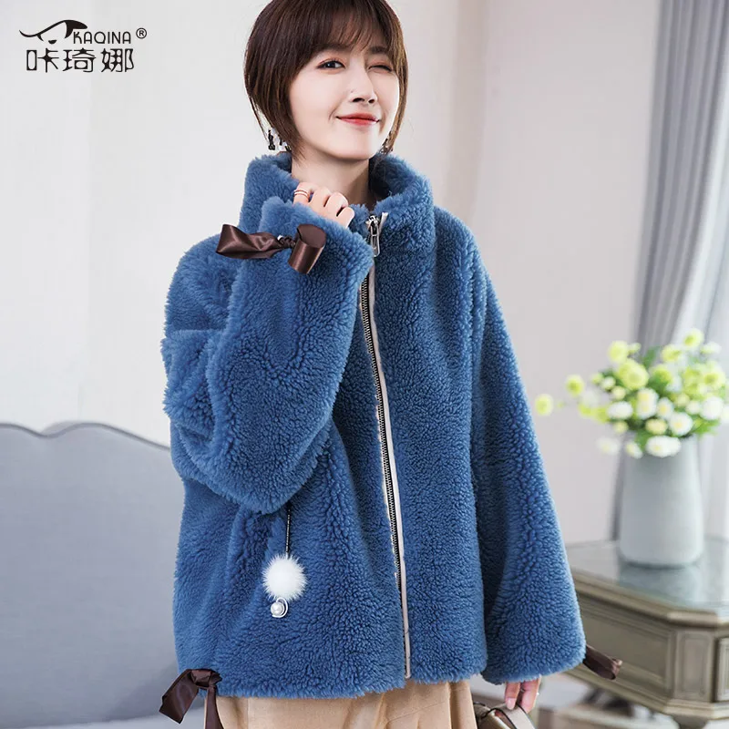 Пальто с натуральным мехом 2019 осенне-зимняя куртка женская 100% шерстяное пальто женские корейские короткие куртки Винтаж Manteau Femme Hiver MY2103